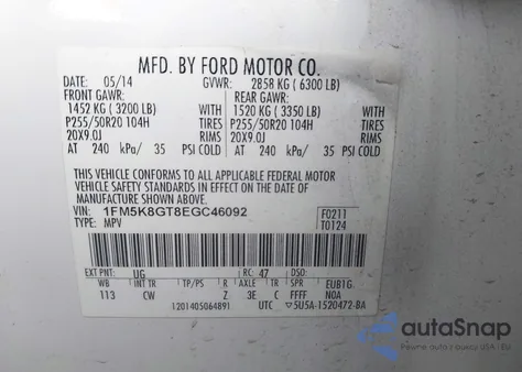 2014 Ford Explorer Sport from USA, damaged, VIN 1FM5K8GT8EGC46092